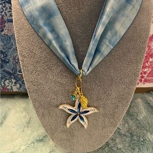 Blue Starfish Pendant Scarf Charm Necklace, One of a Kind